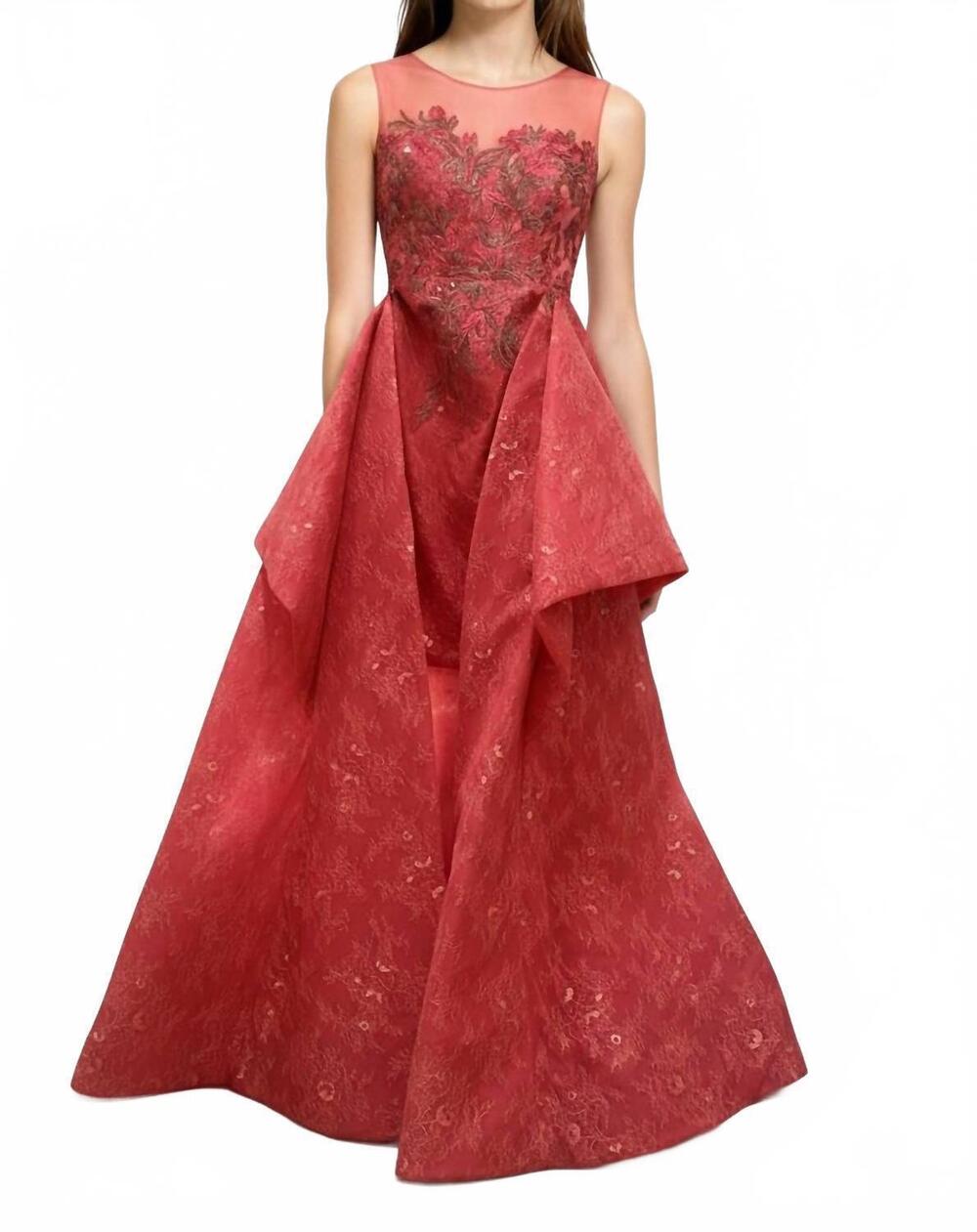 NEW SAIID KOBEISY embroidered evening maxi dress in red black